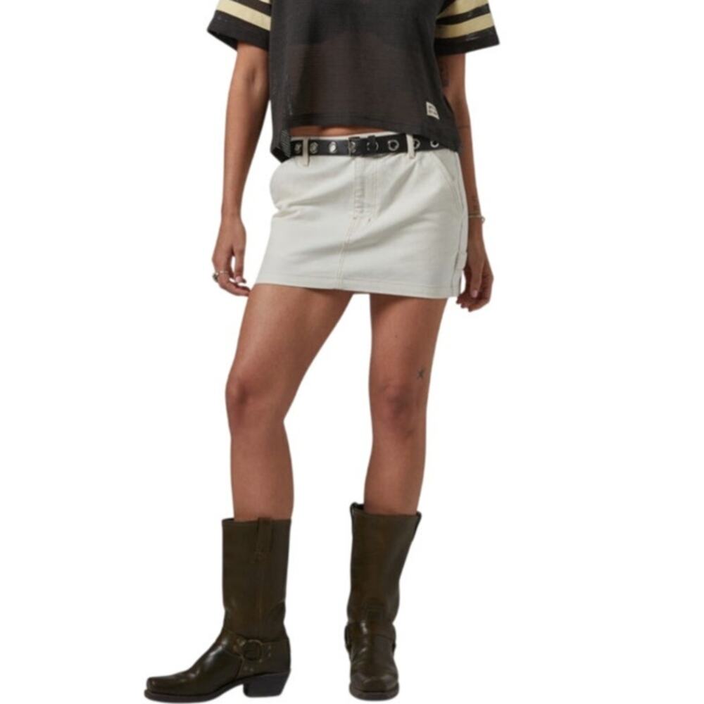 Brixton Essex Painter Mini Skirt Ecru Denim Size 27 NWT Streetwear Utility